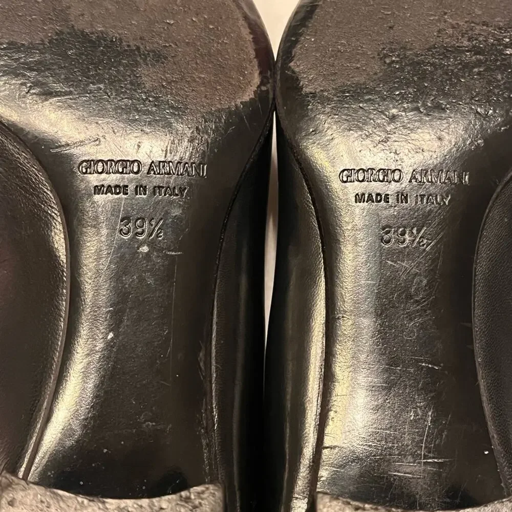GIORGIO ARMANI black leather low heel squared off point toe heels size 9.5 39.5